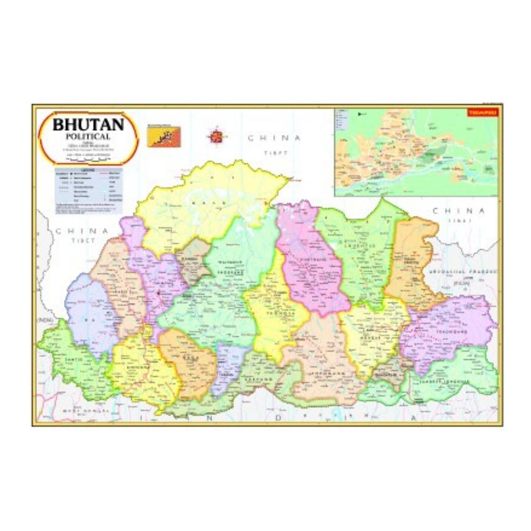Bhutan Map Wall Poster - Foreign Country Travel & Educational Reference Map - Premium Laminated Paper