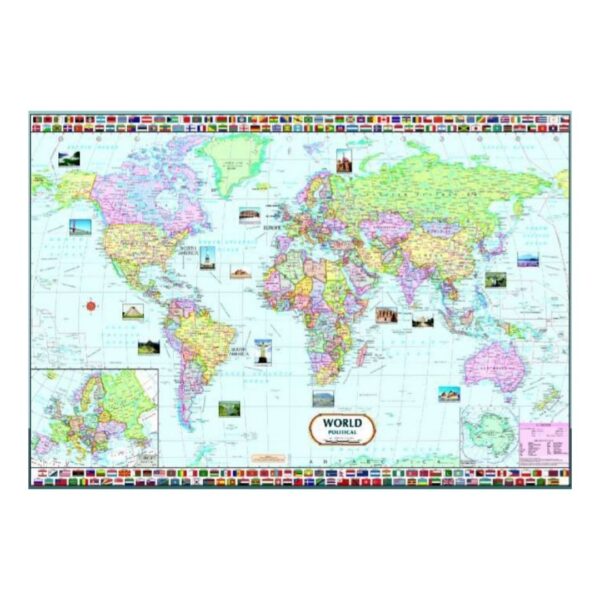 Extra Large Political World Map Wall Poster for Office & Classroom - Heavy-Duty Laminated Paper