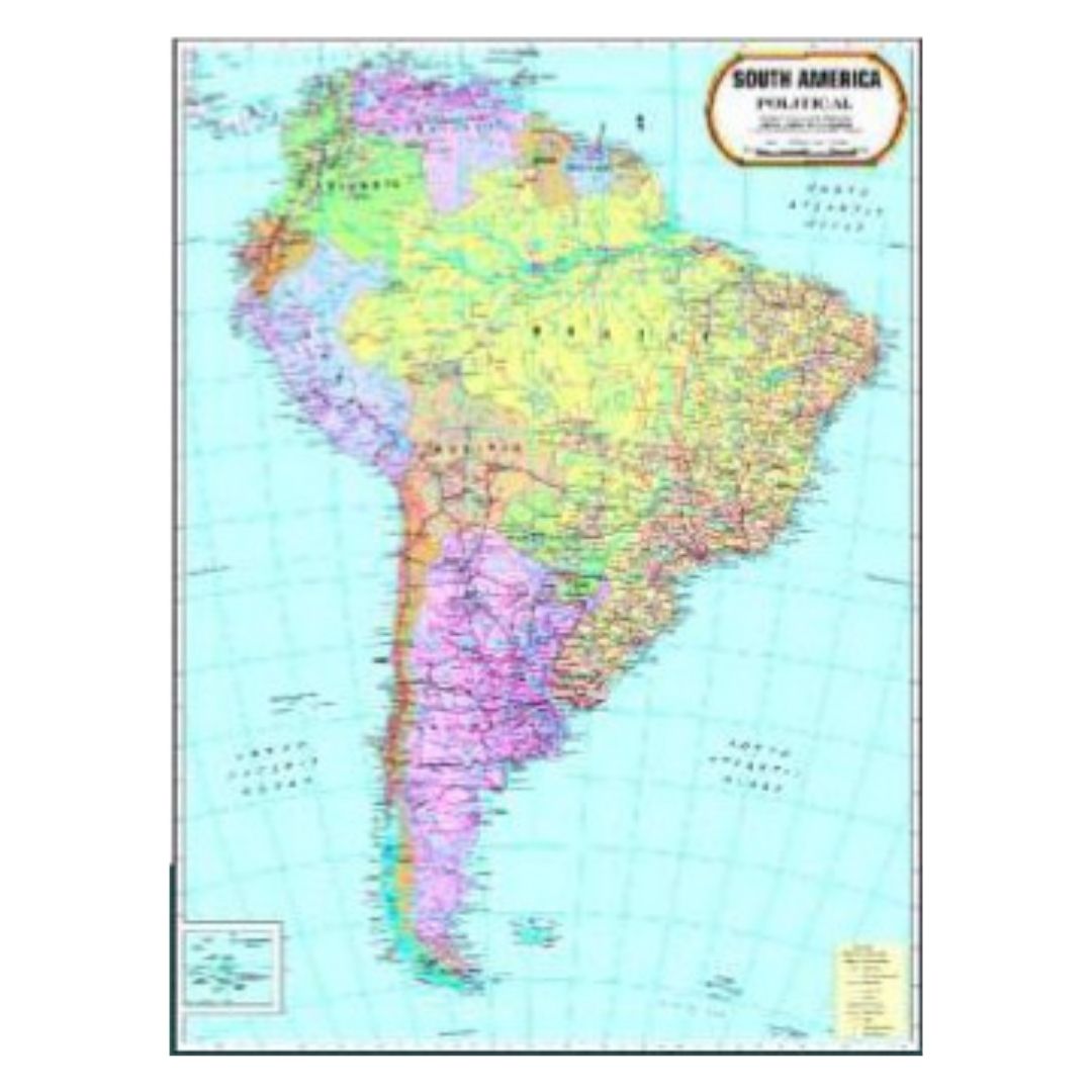 Extra Large South America Political Map - Educational Wall Map for Classroom & Office - Durable Laminated Paper