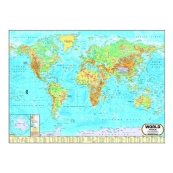 Extra Large World Physical Map - Heavy-Duty Laminated Paper Poster for Classroom & Office Wall