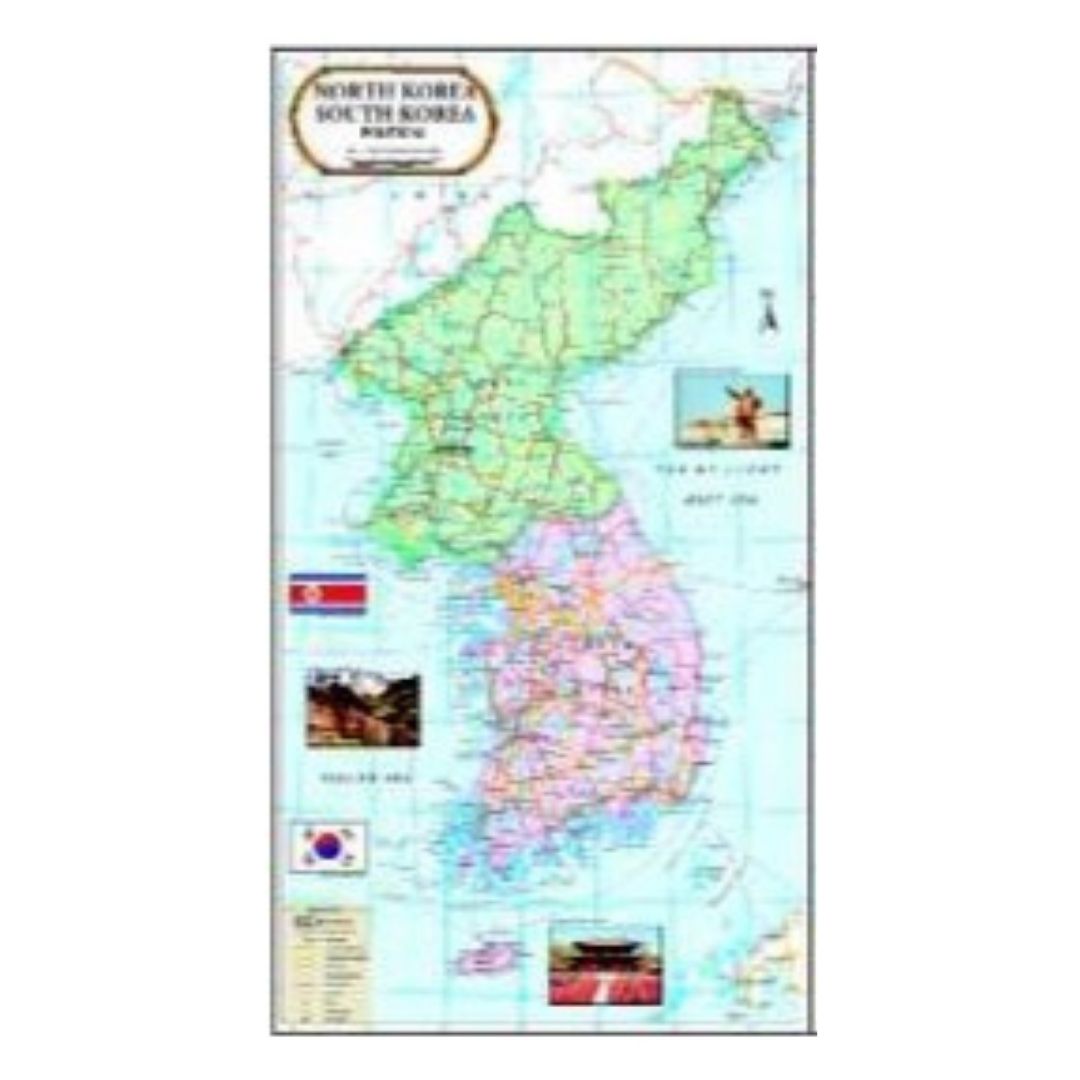 Foreign Country Map North Korea and South Korea - Detailed Korean Peninsula Wall Map for Classroom & Home Office - Durable Laminated Paper Poster