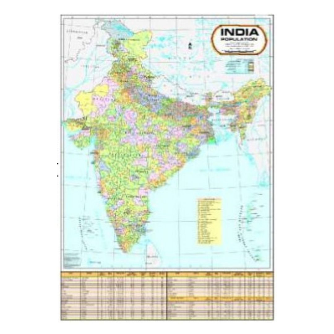 India Population Thematic Map _ Detailed Census & Demographic Data Wall Chart for Students, Teachers & Office _ Laminated Paper Print