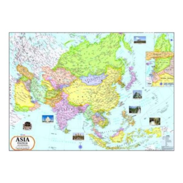 Large Asia Continent Political Wall Map, Laminated Educational Asia Map Poster for Classroom, Home & Office Decor