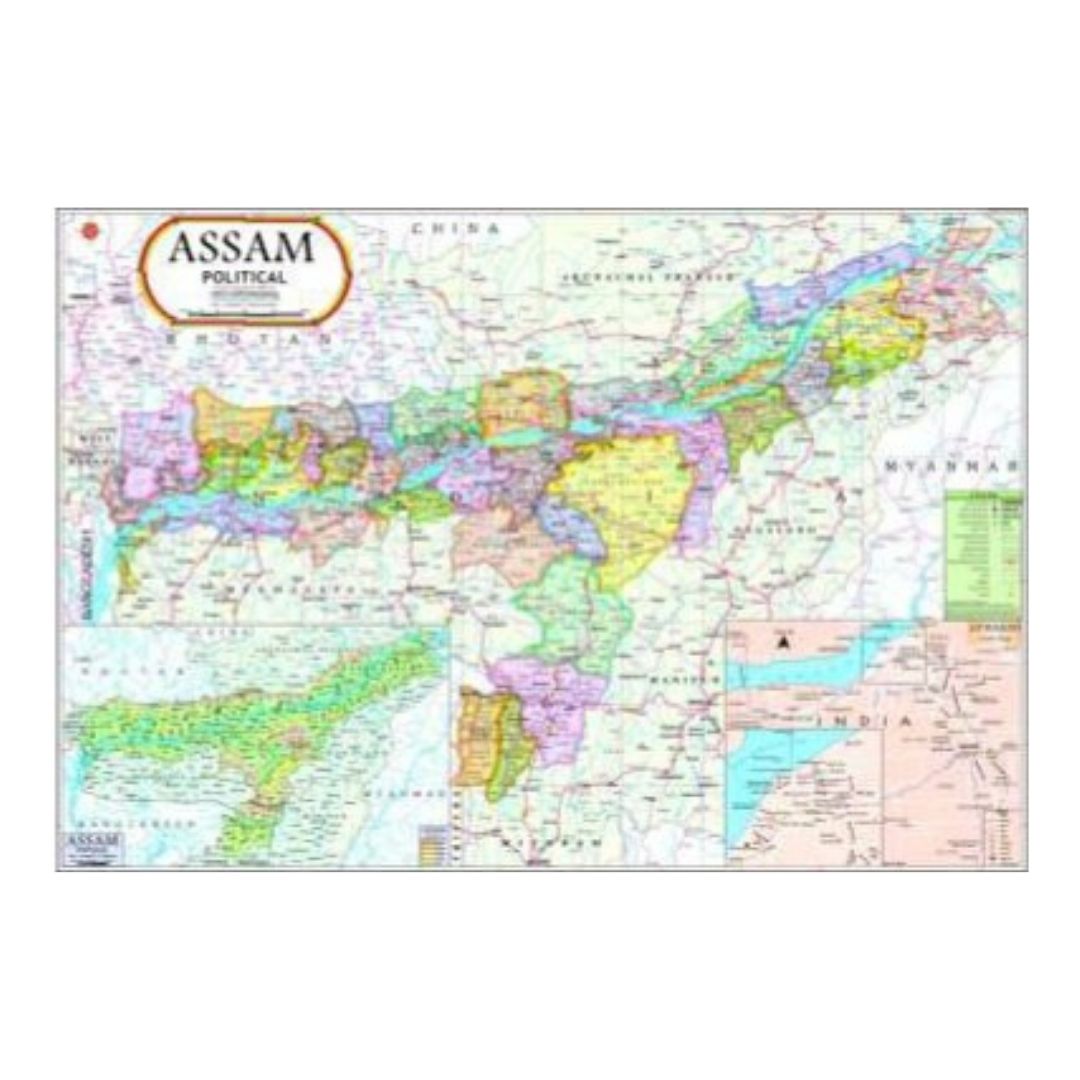 Large Assam Political Map for APSC Exam Prep & UPSC Students - Wall Mounted & Foldable Laminated State Map