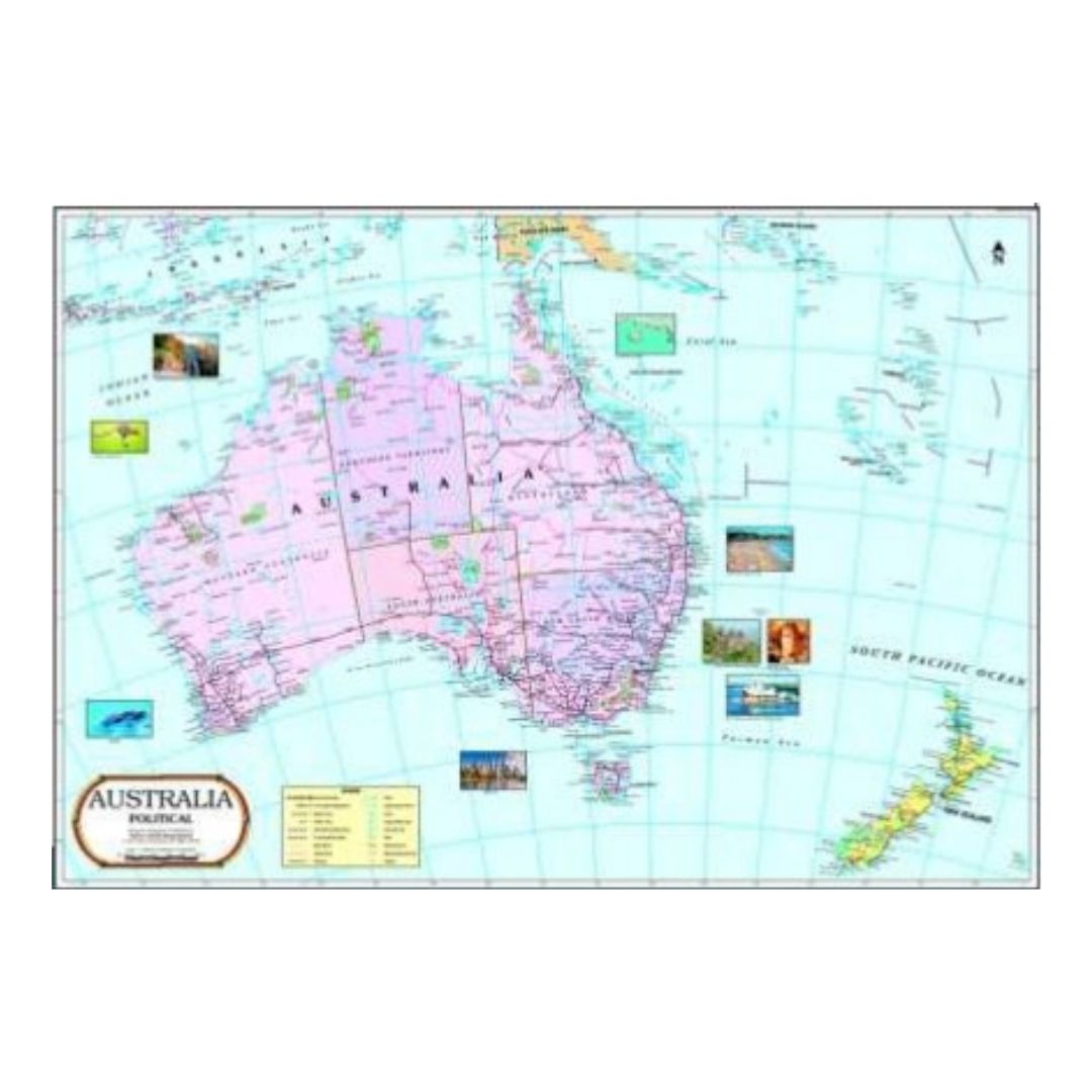 Large Australia Political Continent Map - Laminated Wall Map for Classrooms & Home Office - Educational Reference Print