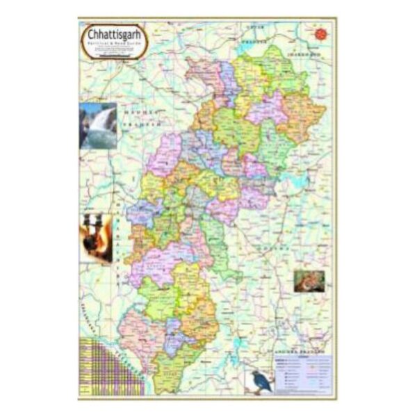 Large Chhattisgarh Political State Map - Detailed District Boundaries & Highway Map - Non-Tearable Laminated Paper Wall Chart for Office & School