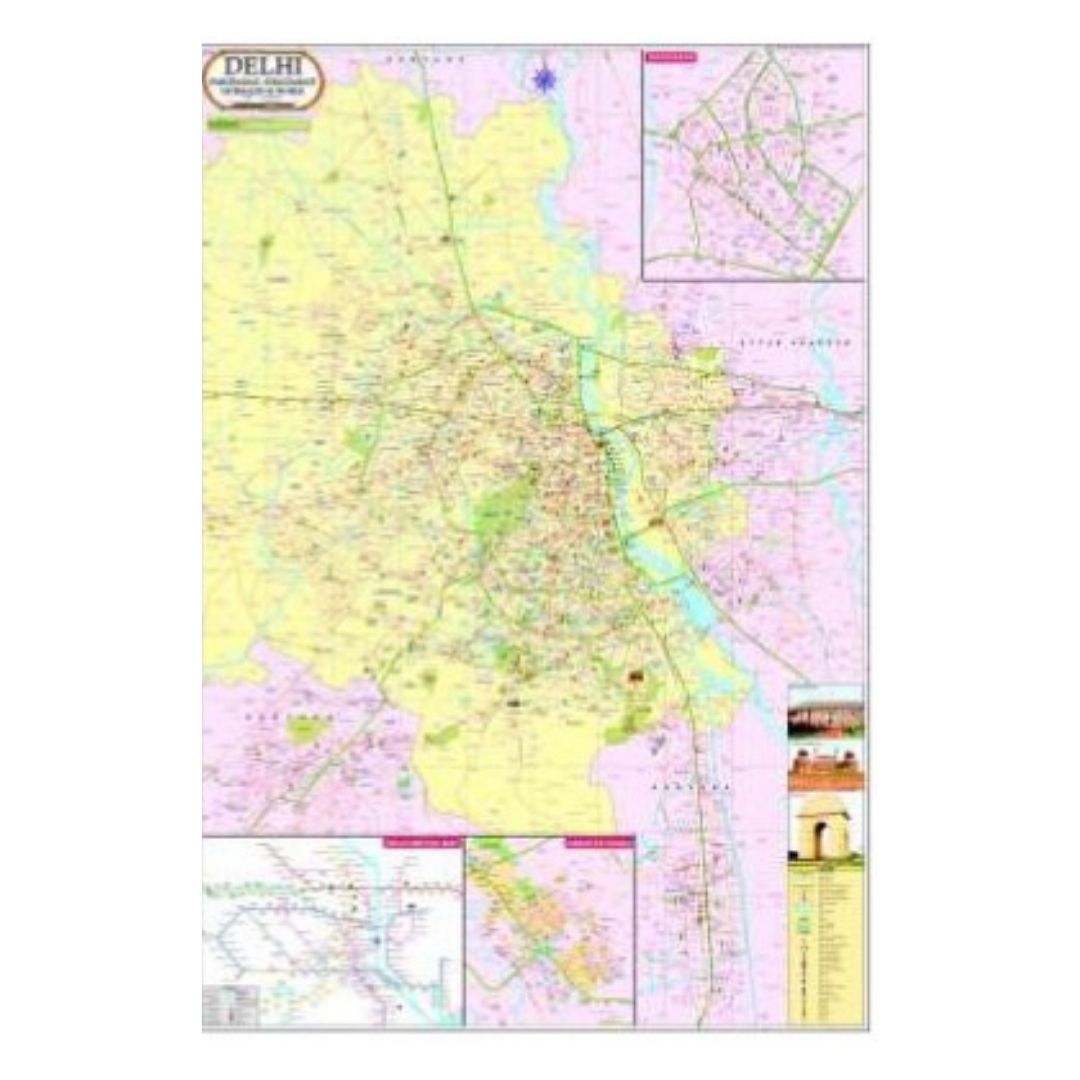 Large Delhi Political Map Wall Chart - Full State Border & Route Map for Students, Teachers & Office - Durable Laminated Paper