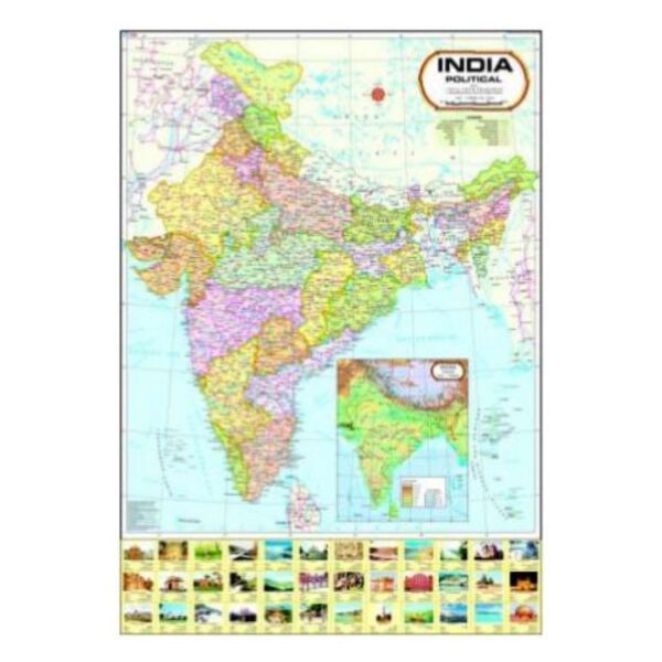 Large India Political Map for Wall - Laminated Non-Tearable Educational Wall Chart for School, Home & Office