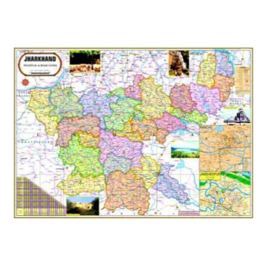 Large Jharkhand Political State Map - Laminated Paper Chart for Students, Teachers & Competitive Exam Prep