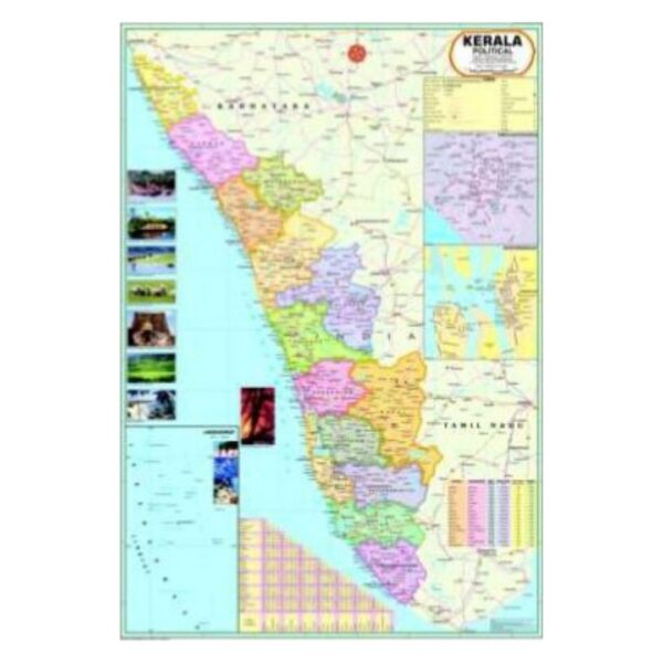 Large Kerala Political State Map Wall Chart - Detailed Educational Map of Kerala State for School, Office & Home Study - Durable Laminated Paper