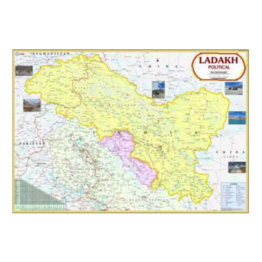 Large Ladakh Political State Chart - Clear District Boundaries & Geographical Detail - Durable Laminated Wall Map for Educational & Administrative Use