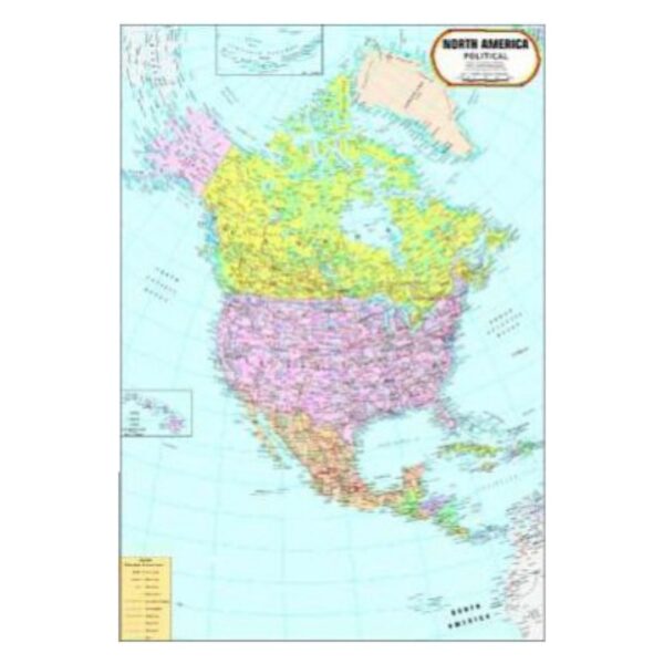 Large North America Political Map - Laminated Wall Map of North American Continent for Classroom & Office Use