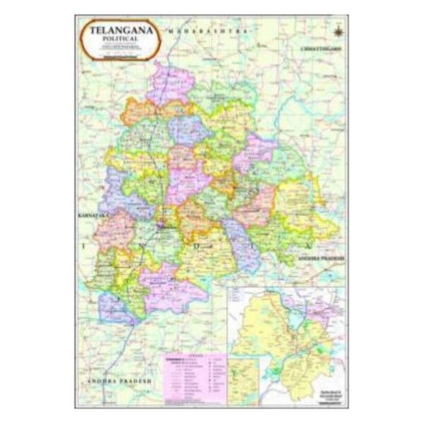 Large Telangana Political Map for Wall - Detailed District State Chart for Students, Offices & UPSC Exam Prep - Durable Laminated Paper