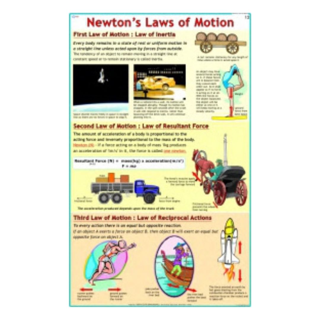 Newton's Laws of Motion Educational Chart – Laminated Paper (70 x 100 cm)
