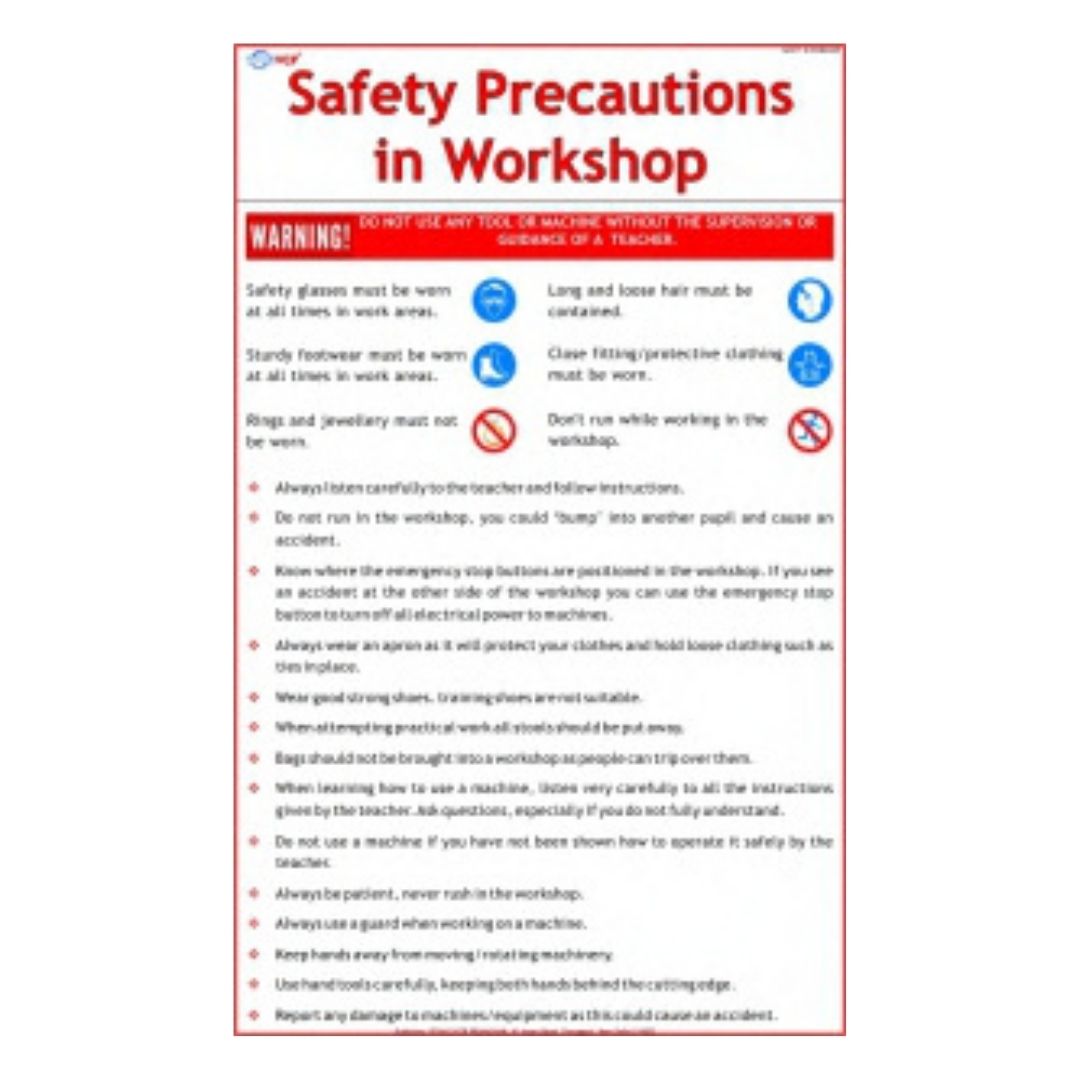 Safety Precaution in Workshop Educational Chart – Laminated Paper (70 x 100 cm)