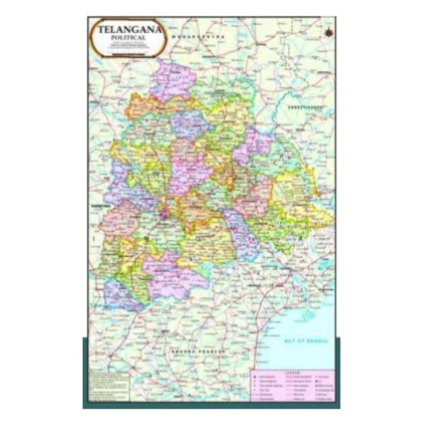 Telangana Political Map in English - Detailed State Administrative Boundary Wall Map for Competitive Exams & School Studies - Premium Laminated Paper
