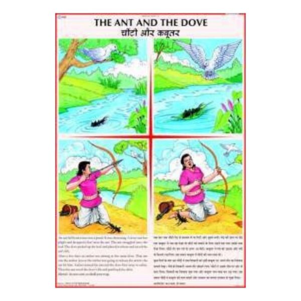 The Ant and the Dove Story Poster for Kids, Aesop’s Fables Moral Lesson Wall Chart for Early Learning, Homeschool & Classroom Decor, Heavyweight Cardstock Gloss Finish
