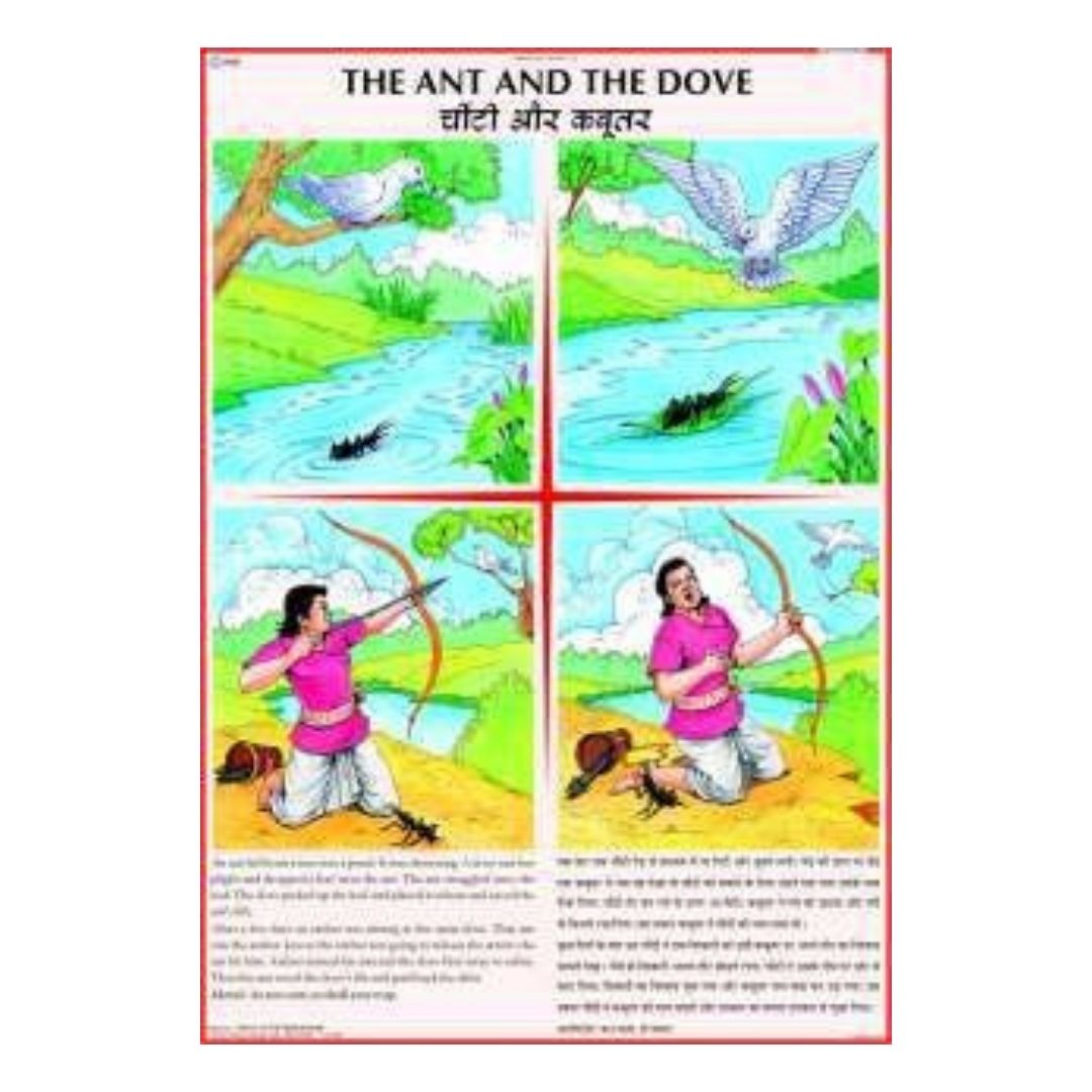 The Ant and the Dove Story Poster for Kids, Aesop's Fables Moral Lesson Wall Chart for Early Learning, Homeschool & Classroom Decor, Heavyweight Cardstock Gloss Finish