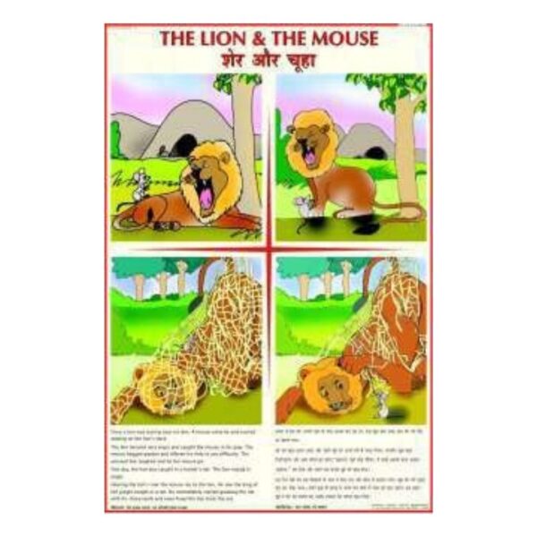 The Lion and the Mouse Story Educational Chart Poster for Kids – Preschool & Elementary Moral Story Learning Wall Poster for Classroom, Homeschool & Playroom – Durable Glossy Laminated Cardstock