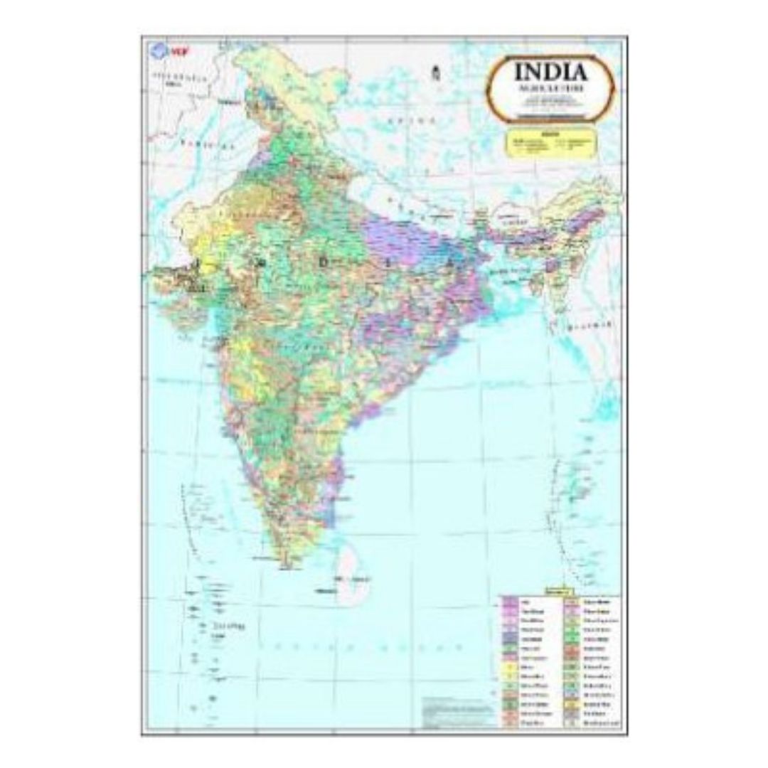 Thematic Agriculture Map of India for UPSC & Students - Detailed Educational Farming & Crop Reference Chart - Laminated Paper Wall Map