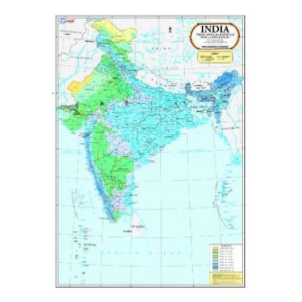 Thematic Maps of India for Geography Education - Mean Annual Rainfall & Climate Temperature Chart - Durable Laminated Paper Map