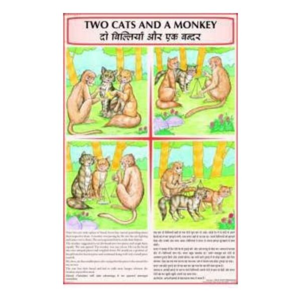 Two Cats and a Monkey Short Moral Story Educational Wall Chart for Kids – Early Learning Fable Poster for Preschool, Kindergarten & Homeschool Classroom
