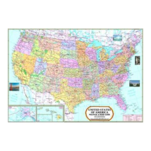 USA Wall Map Poster - Large Detailed United States Map Visual Educational Chart for Home, Office & Classroom - Premium Heavyweight Laminated Paper