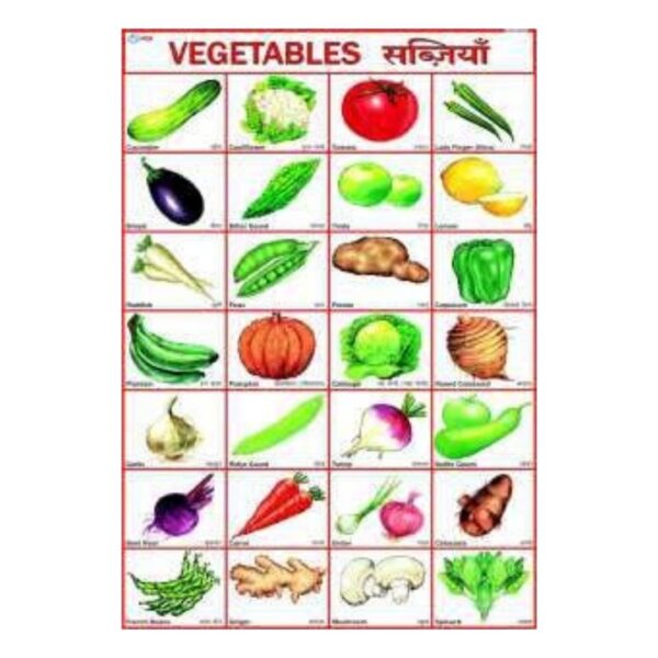 Vegetable Educational Poster for Kids & Toddlers – Preschool & Kindergarten Learning Chart for Classroom & Homeschool – Laminated Heavyweight Cardstock