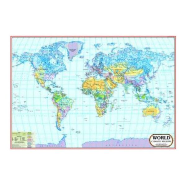 World Climate Regions Map - Thematic Educational World Map for Geography Students & Classrooms, Laminated Paper Chart