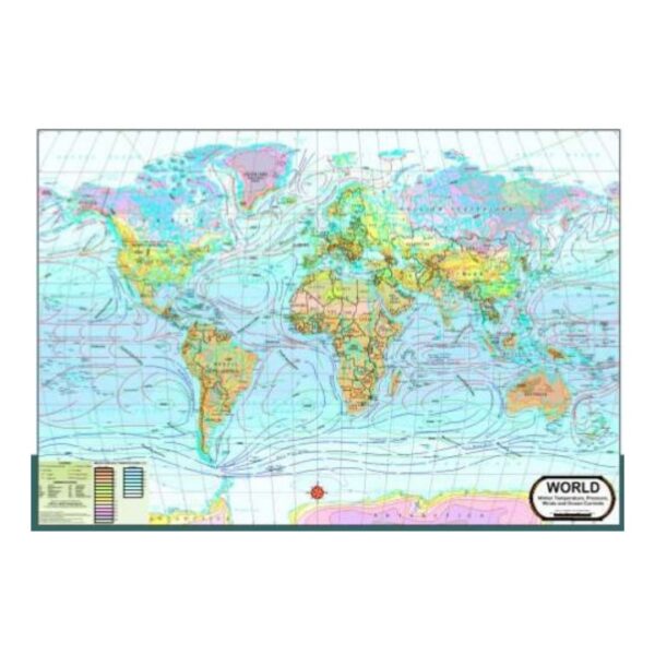 World Physical Geography Thematic Maps- Winter Temperature, Pressure, Winds & Ocean Currents Educational Wall Chart Poster for Classrooms & Students - Premium Durable Laminated Paper