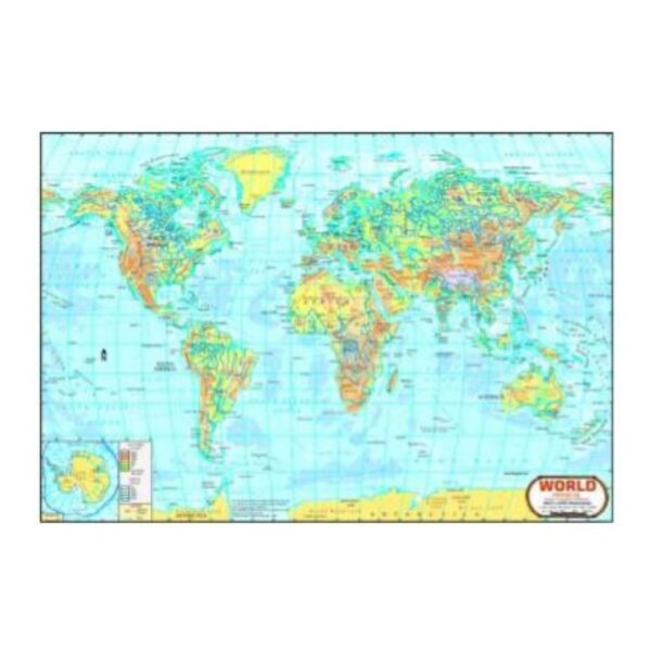 World Physical Map - Detailed Topographic & Geographic Wall Chart for Classrooms, Home & Office Study - Heavy-Duty Laminated Paper Print