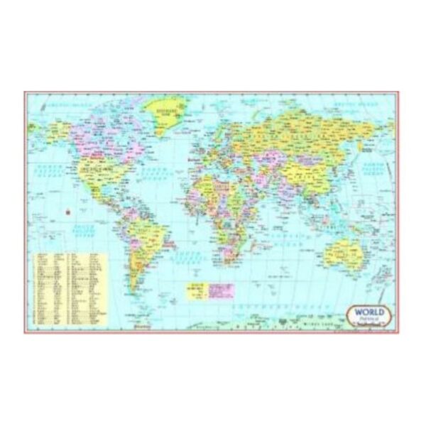 World Political Map Wall Poster with Country Flags & Boundaries - Clear Educational Chart for Classroom, Office & Home - Laminated Paper