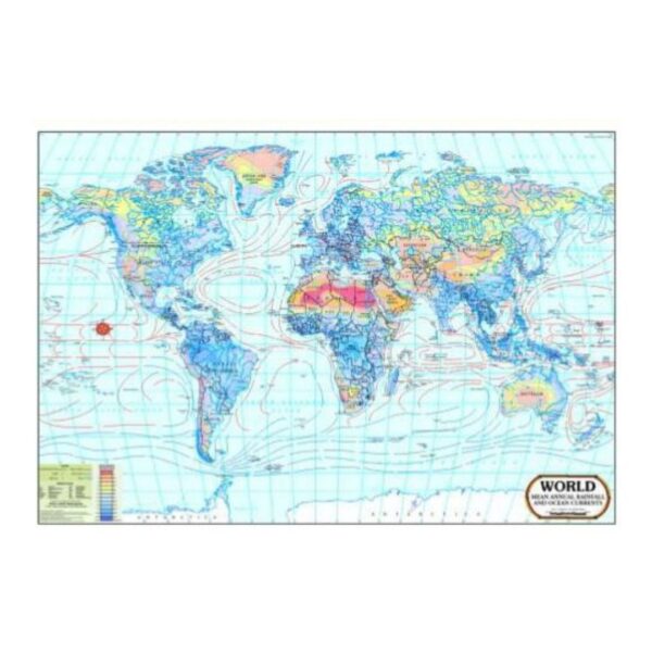 World Rainfall & Ocean Currents Thematic Map - Educational World Geography Wall Chart Poster for Classroom & Home - Laminated Paper